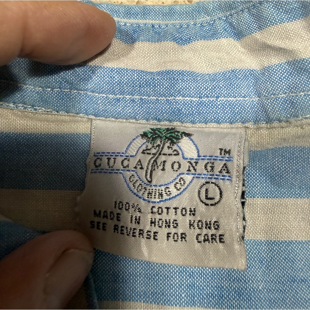 Vintage Cucamonga Striped Cotton Shirt | Blue & White | Size L - Picture 7 of 8